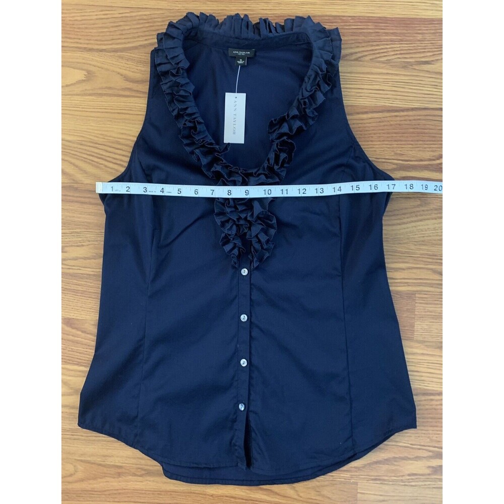 Ann Taylor Size 8 Sleeveless Ruffled Button Front Top Blue NWT - Picture 3 of 7